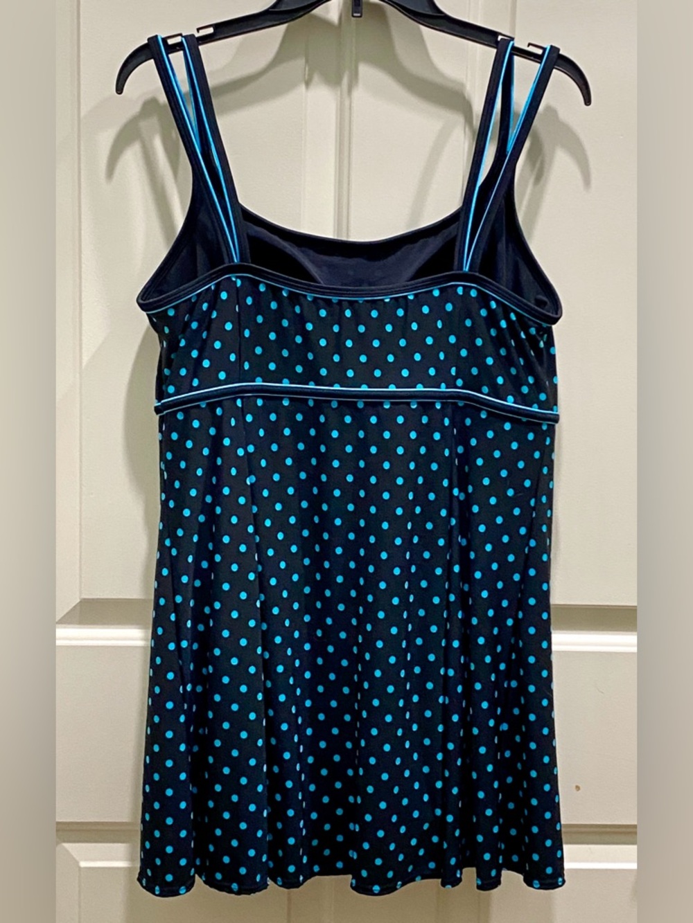 Le Cove Black Turquoise Polka Dot SZ 16 Pin-up Style High Waist Swimsuit Dress - Picture 5 of 10